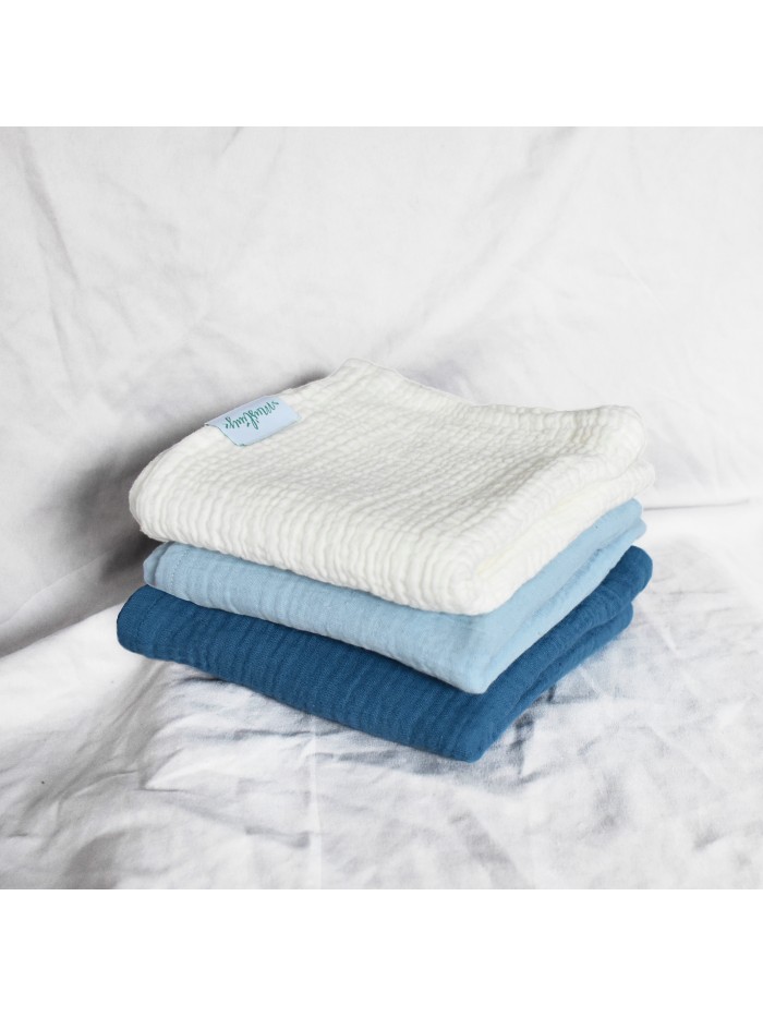 ŚMIETANKA + BŁĘKIT + KOBALT Zestaw pieluszek muślinowych 