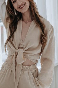 Muslinowa bluzka wiązana NATURALNA