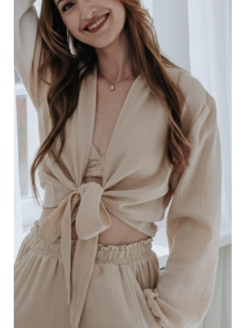 Muslinowa bluzka wiązana NATURALNA