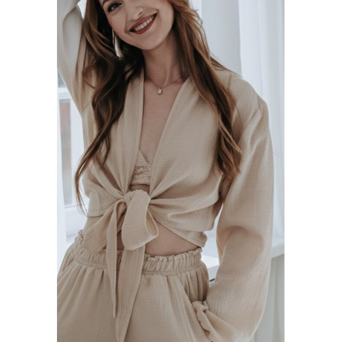 Muslinowa bluzka wiązana NATURALNA