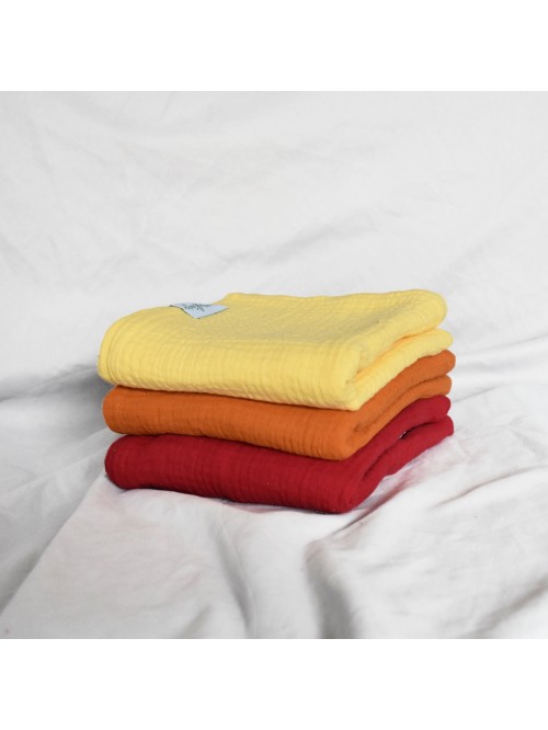 BANAN + POMARAŃCZOWA + CZERWONA Zestaw pieluszek muślinowych 