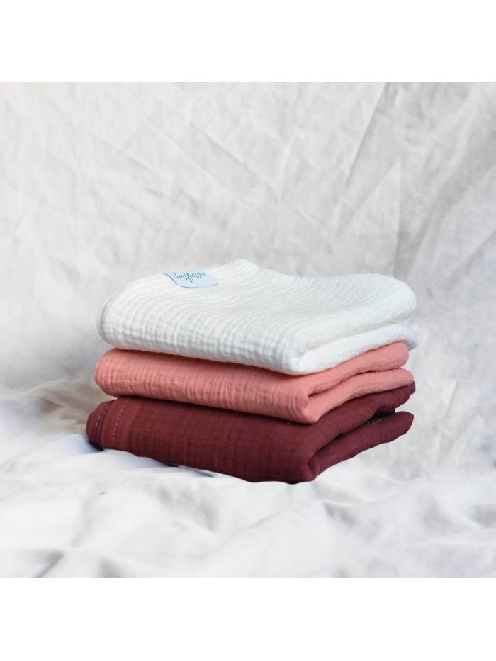 ŚMIETANKA + ŁOSOSIOWY + JAGODA Zestaw pieluszek muślinowych 