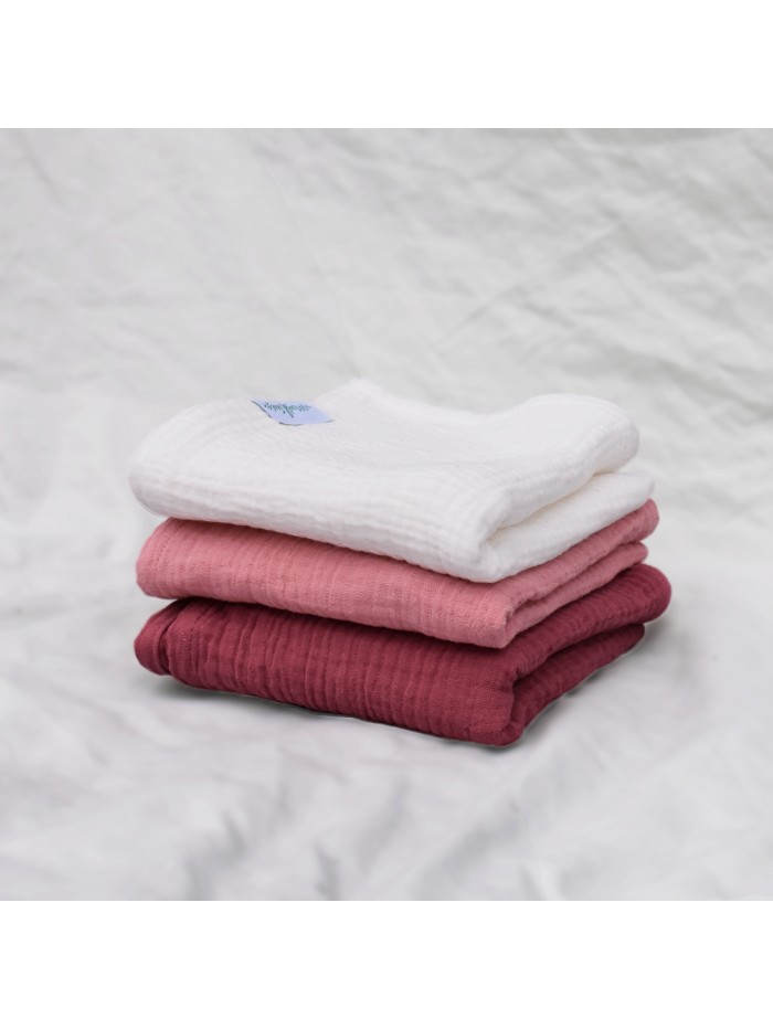 ŚMIETANKA + RÓŻ + CIEMNY RÓŻ Zestaw pieluszek muślinowych 