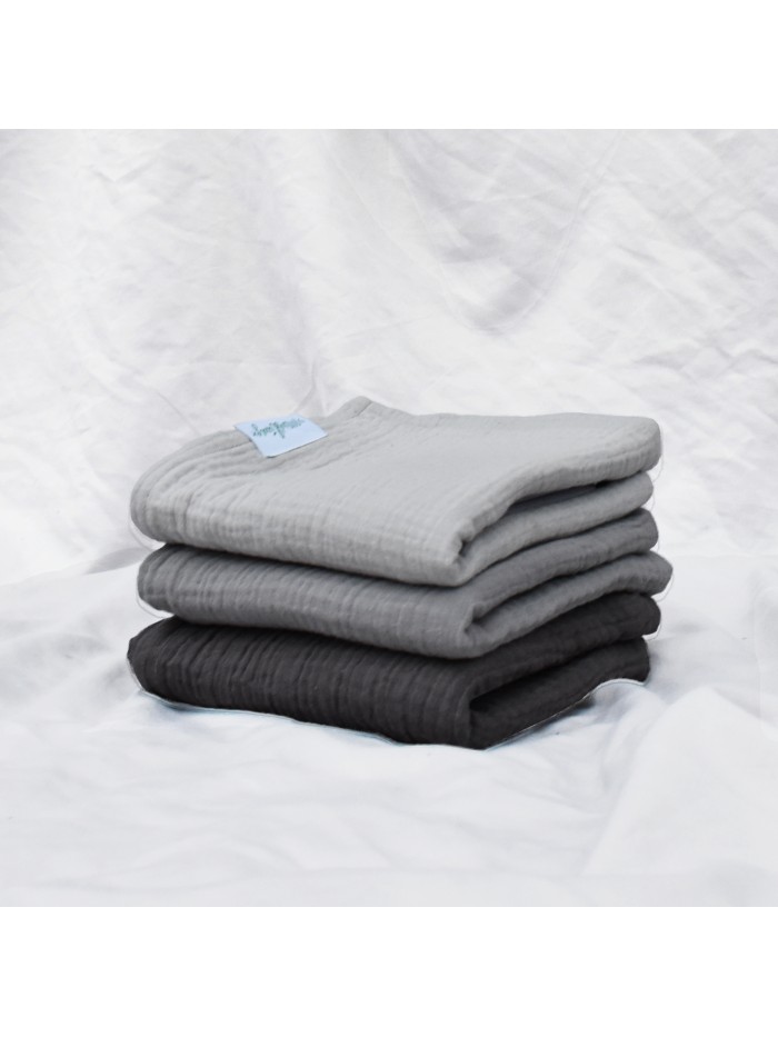 GOŁĘBI + SZARY + GRAFIT zestaw pieluszek muślinowych