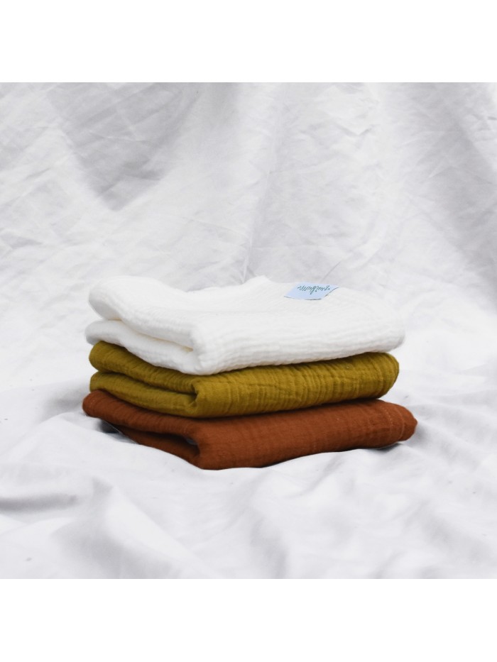 ŚMIETANKA + OLIWKA + BRĄZOWA Zestaw pieluszek muślinowych 