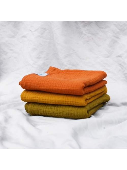 MUSZTARDA + POMARAŃCZOWA + OLIWKA Zestaw pieluszek muślinowych 