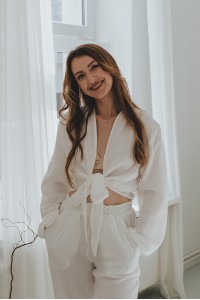 Muslinowa bluzka wiązana NATURALNA