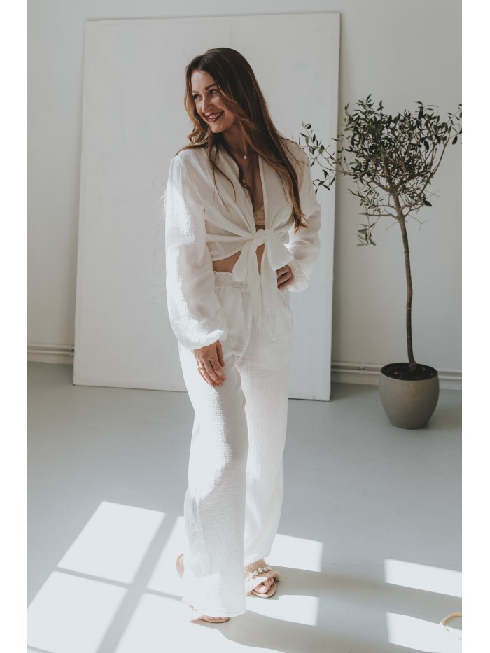 Muslinowa bluzka wiązana ŚMIETANKA