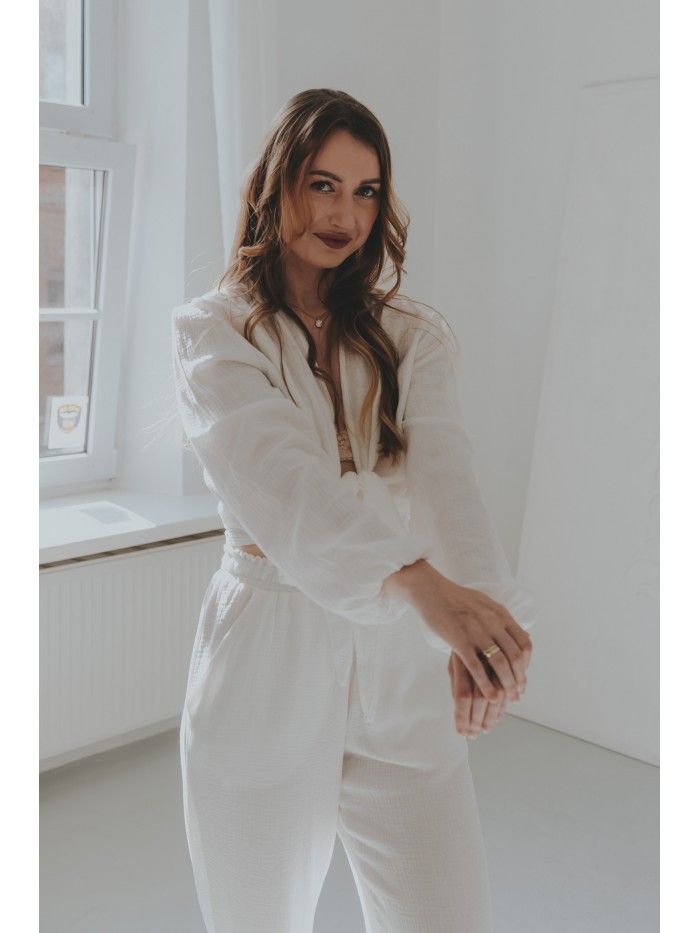 Muslinowa bluzka wiązana ŚMIETANKA