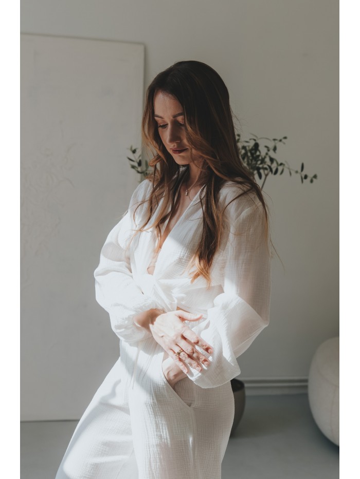 Muslinowa bluzka wiązana ŚMIETANKA