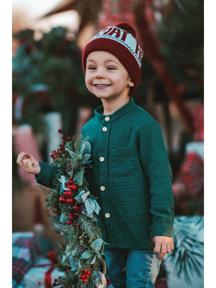 Muślinowa koszula ze stójką dla chłopca