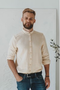 Męska koszula muślinowa ze stójką