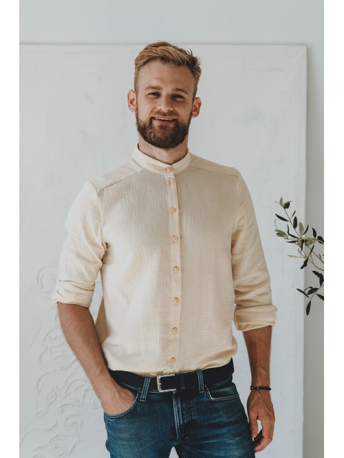 Męska koszula muślinowa ze stójką