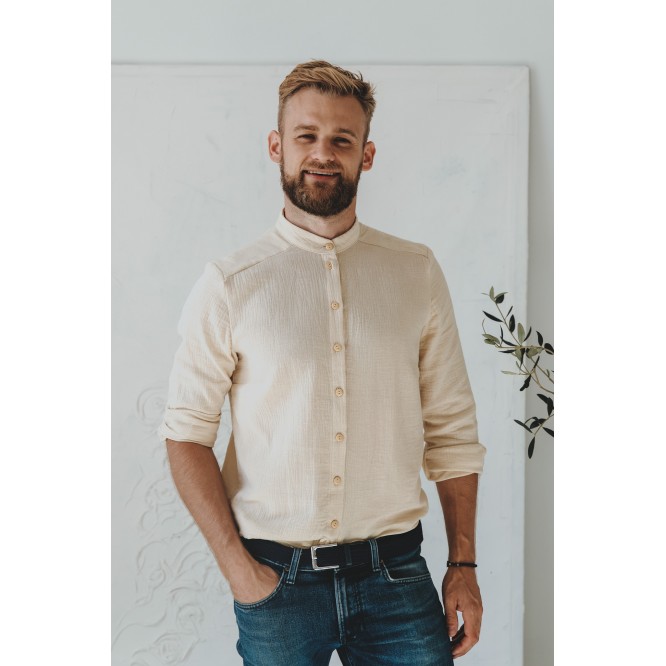 Męska koszula muślinowa ze stójką