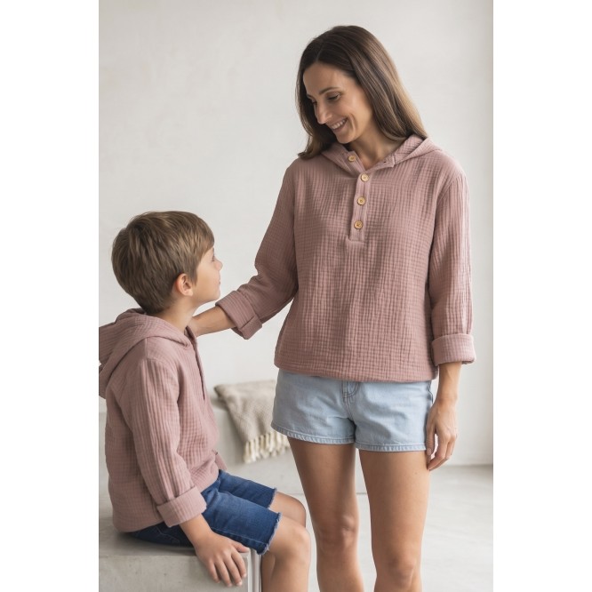 Muślinowa damska bluza z kapturem JASNY BRUDNY RÓŻ