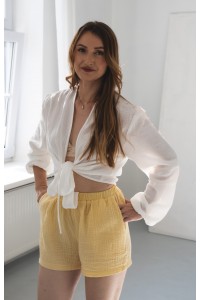 Damskie krótkie spodenki muślinowe ŚMIETANKA