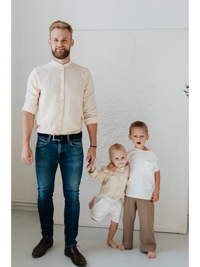 Muślinowa koszula ze stójką dla chłopca