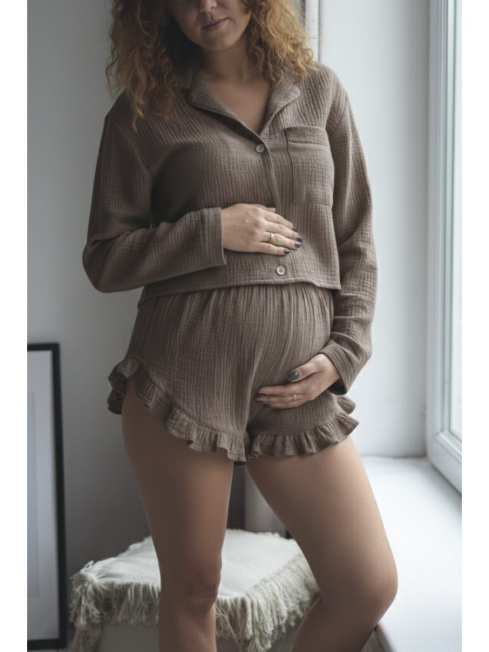 Krótka koszula piżamowa PIASKOWA